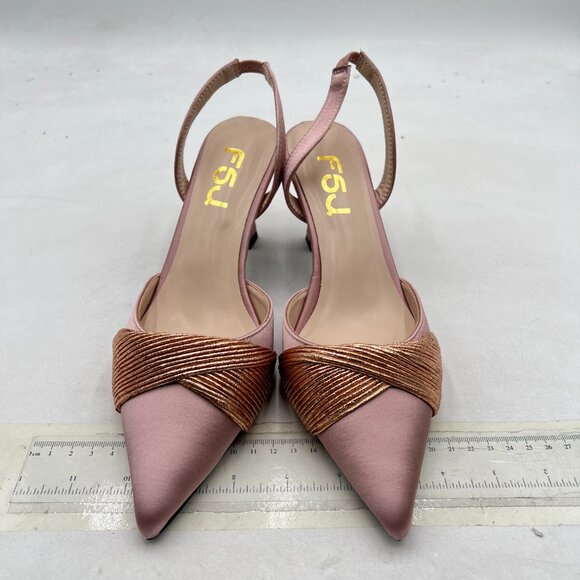 FSJ Rose Gold Pointed Toe High Heel Slingback Slingback Sandals Wedding Shoes - Picture 3 of 8
